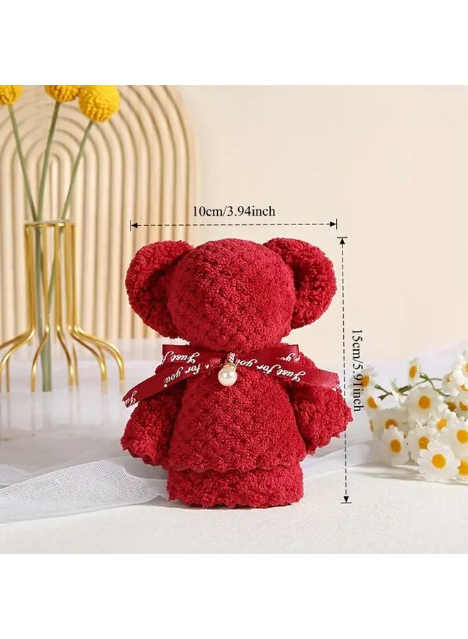 Red Bear Shaped Square Towels Ideal Gift For Weddings Birthdays Christmas - Image 4